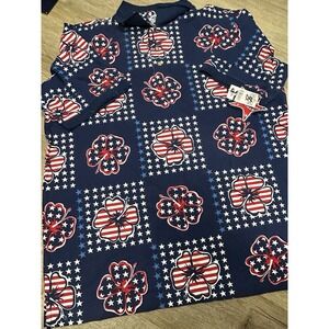 Windham Pointe Polo Shirt Hawaiian Floral USA Red White Blue -‎ Men's XXL
